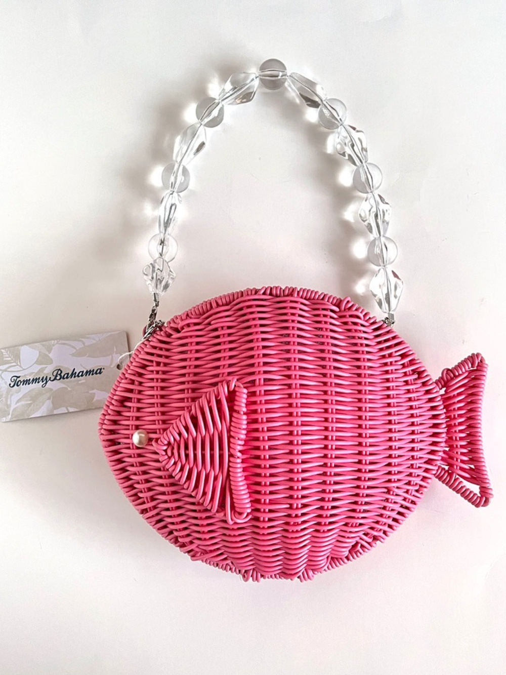 Tommy Bahama Pink Fish Woven Wicker Crossbody Purse: NWT